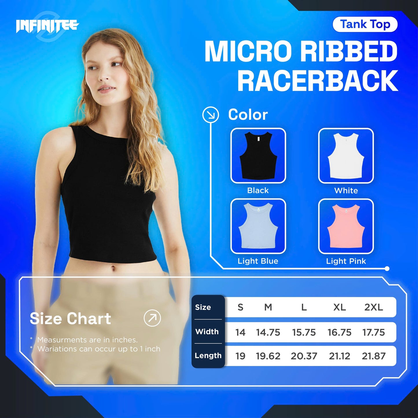 Embroidery Tank Top, T-Shirt W-Micro ribbed Racerback