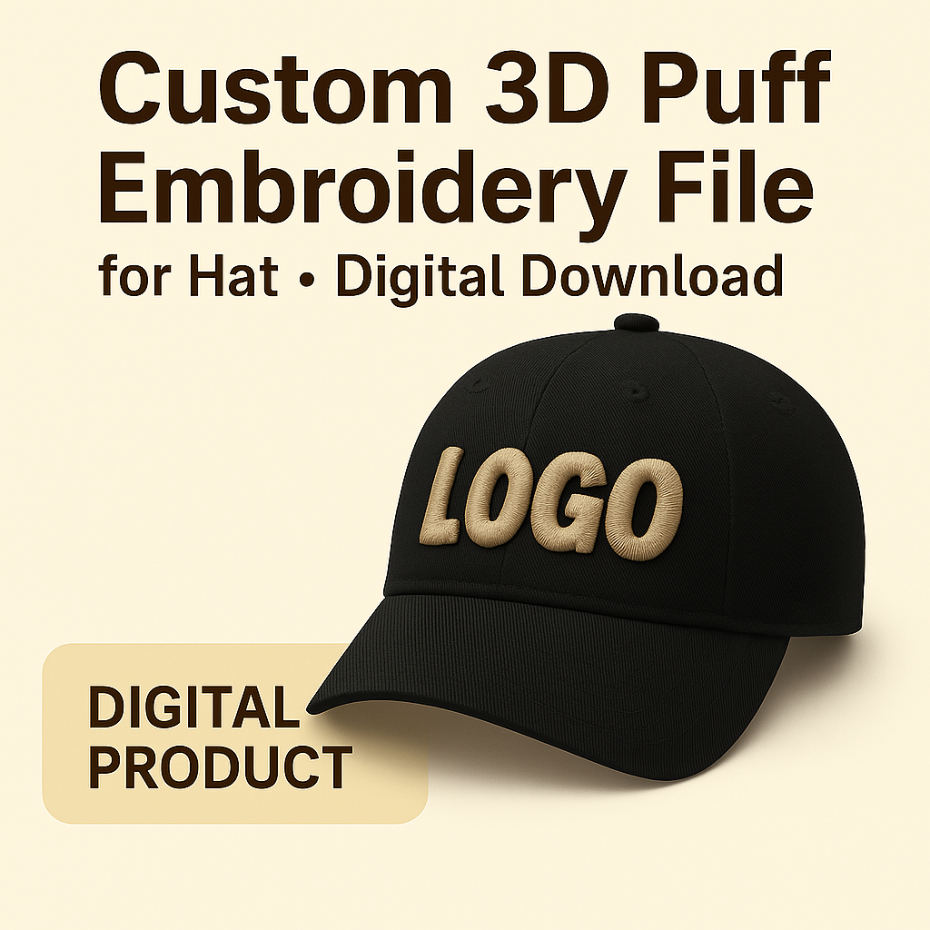 Custom 3D Text - LOGO Puff Embroidery Design Files - Digital Download