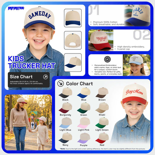 Embroidered Two Tone Kid  Trucker Cap