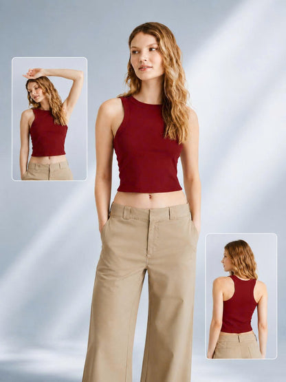 Embroidery Tank Top, T-Shirt W-Micro ribbed Racerback