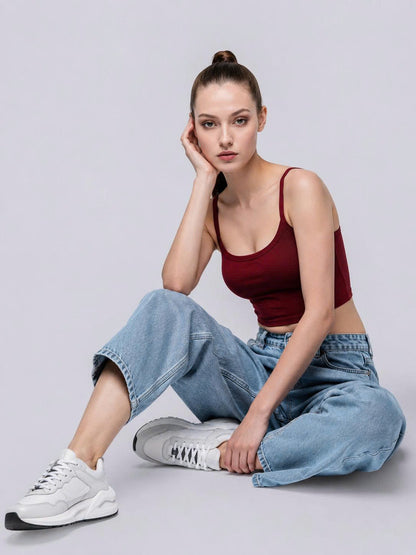 Embroidery Tank Top, T-Shirt W - Spaghetti Strap