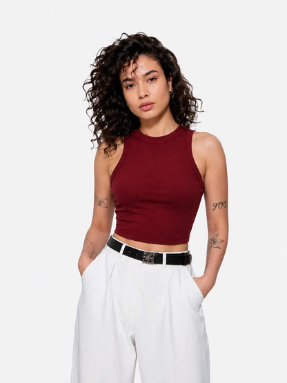 Embroidery Tank Top, T-Shirt W-Micro ribbed Racerback