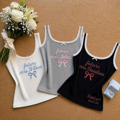 Embroidery T-Shirt  Women's Fitted Lace Tank Top